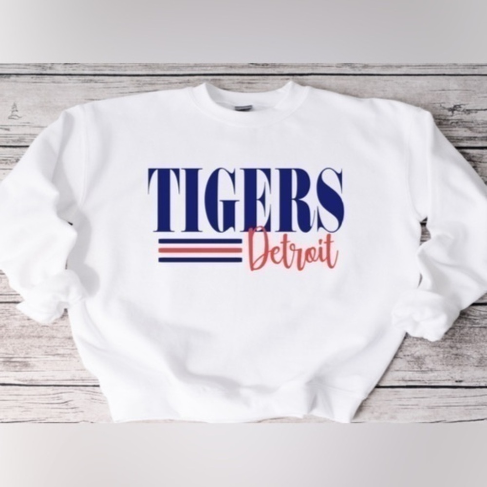 Detroit Tigers Striped Crewneck- white